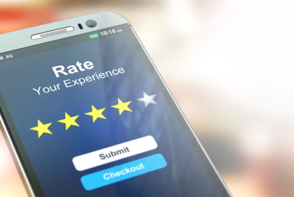 rate your experience mobile phone with review interface showing 5 stars