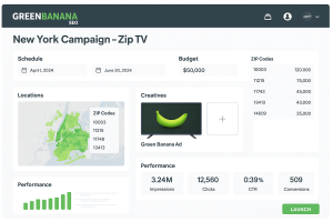 Zip TV Ad Reporting from GreenBanana - Zip-code TV and ZTV Ad Experts 