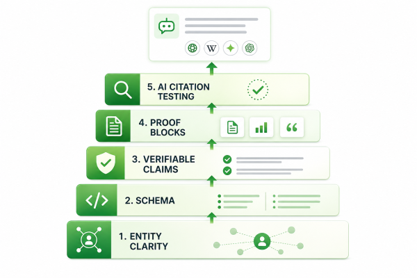 Proof layer framework for AI citations with schema, claims, entity signals, and AI testing