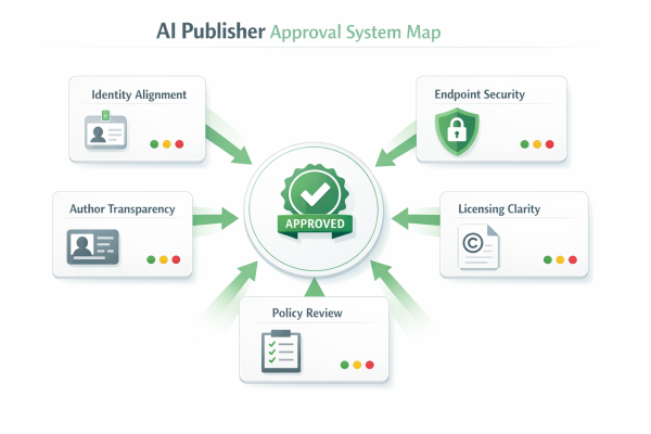 Business identity records, author profiles, and publisher information aligned clearly to support AI publisher approval trust signals