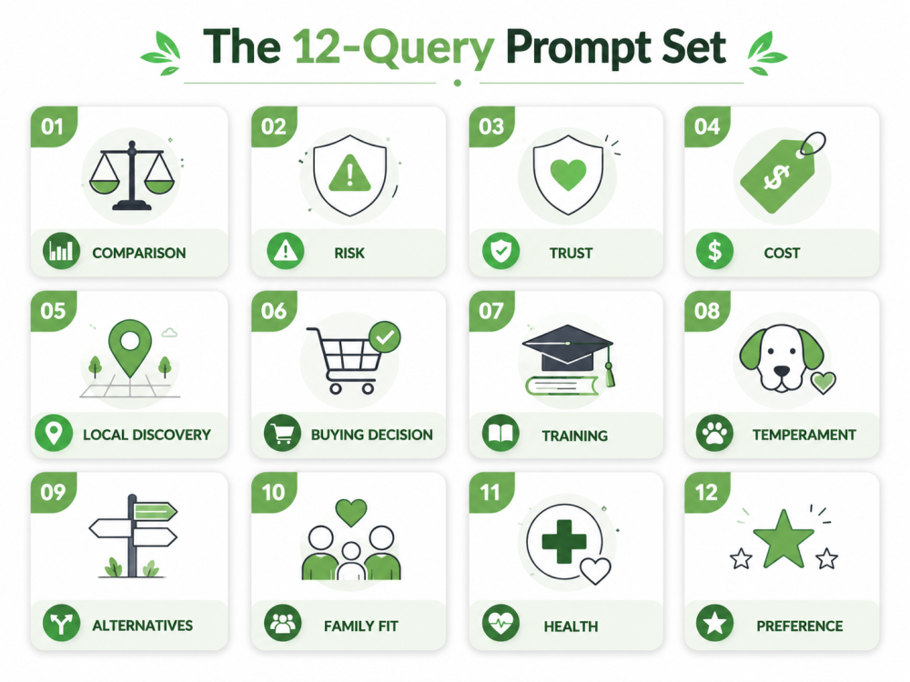 AI Visibility Measurement framework showing buyer prompts tested across multiple AI engines